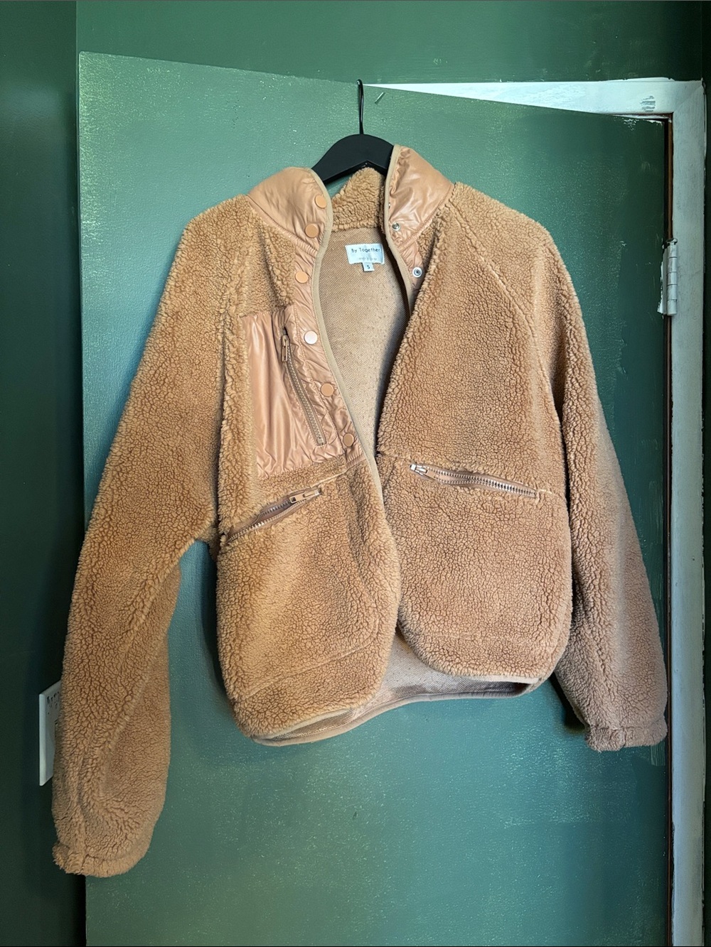 By Together Beige/Tan Sherpa Jacket with Snap Front